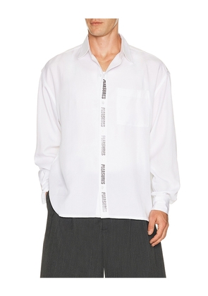 Pleasures Impact Button Up Shirt in White. Size S. Also in M, L, XL/1X.