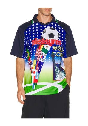 Pleasures Flags Jersey in Blue. Size S. Also in M, L, XL/1X.