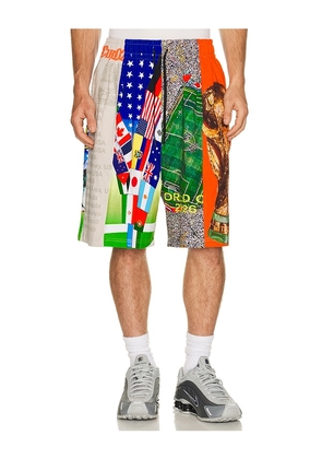 Pleasures World Cup Wide Shorts in Blue. Size S. Also in M, L, XL/1X.