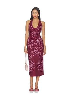 The Wolf Gang Lera Midi Dress in Burgundy. Size XS. Also in S, M, L, XL.