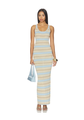 SNDYS Malina Shimmer Maxi Dress in Blue. Size XXS. Also in XS, S, M, L, XL, XXL.