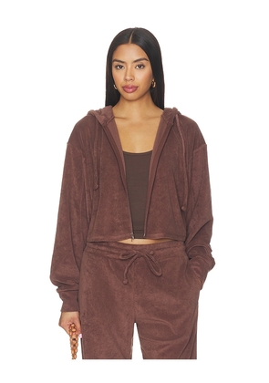 YEAR OF OURS Terry Classic Zip Up Sweatshirt in Chocolate. Size S. Also in XS, M, L.