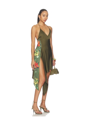 Juliet Johnstone The Split Petal Dress in Olive. Size XS. Also in S, M, L.