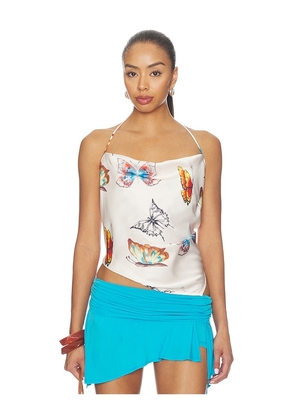 Juliet Johnstone Satin Cowl Neck Halter Top in Cream. Size XS. Also in S, M, L, XL/1X.