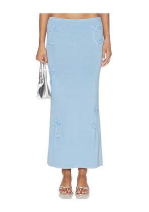 MAJORELLE Kaidyn Flower Embroidered Midi Skirt in Blue. Size XXS. Also in XS, S, M, L, XL.