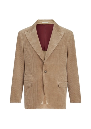 Brunello Cucinelli comfort cotton and cashmere corduroy deconstructed blazer with large peak lapels and metal buttons - Neutrals