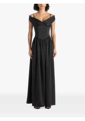 Manière De Voir Sia in black off-shoulder satin corset maxi dress