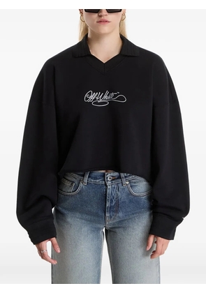 Off-White logo-embroidered polo-collar sweater - Black