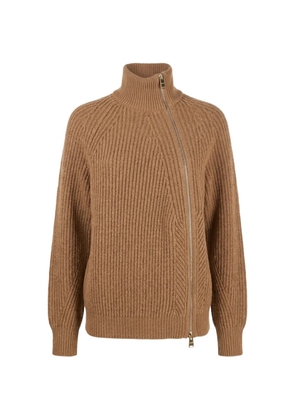 DONDUP ribbed-knit asymmetric-zip cardigan - Brown