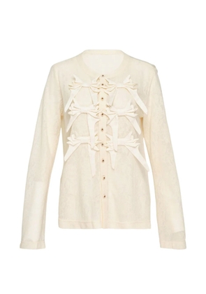 Renli Su bow-embellished lace-texture cardigan - Neutrals