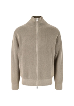 Closed ribbed-knit zip-up cardigan - Neutrals