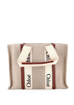 Chloé Pre-Owned Woody Canvas with Leather Large tote bag - Brown