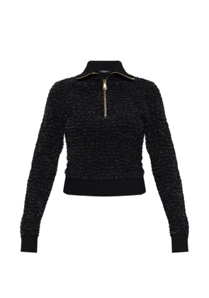 Balmain bouclé-knit quarter-zip sweater - Black