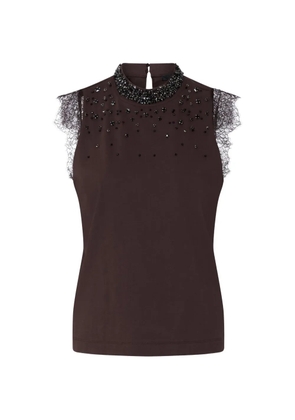 LIU JO lace-trim rhinestone-embellished T-shirt - Brown