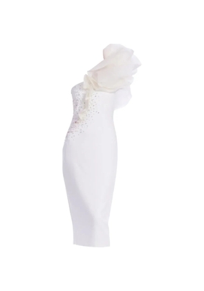 Badgley Mischka one-shoulder crystal-embellished midi dress - White
