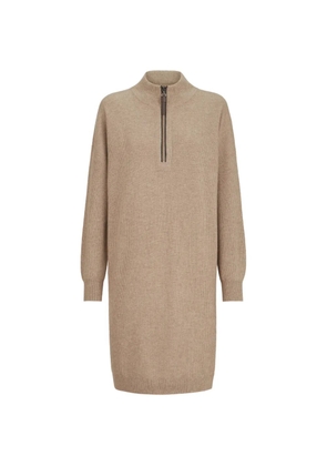 Brunello Cucinelli virgin wool, cashmere and silk rib-knit dress with precious half-zip - Neutrals