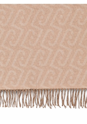 LIU JO monogram-pattern fringed scarf - Neutrals