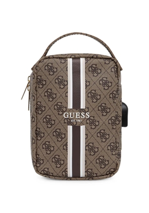 GUESS USA monogram-print striped tech bag - Brown