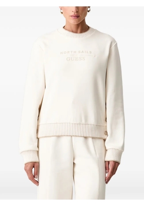 GUESS USA button-detail logo-print sweater - Neutrals