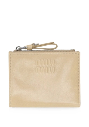 Miu Miu logo-embossed leather wallet - Neutrals