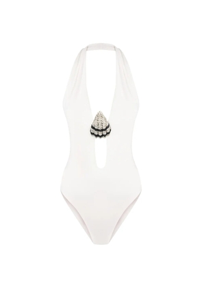 Nuè crystal-embellished halterneck swimsuit - White