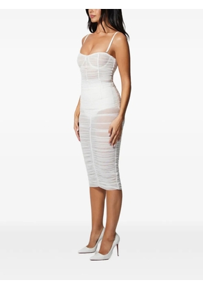 Kiki de Montparnasse ruched semi-sheer midi skirt - White