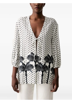 Marc O'Polo palm-print front-tie open tunic - White