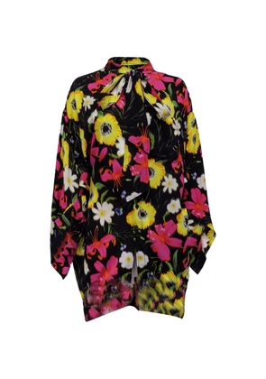 Balenciaga Pre-Owned floral-print tie-neck blouse - Black
