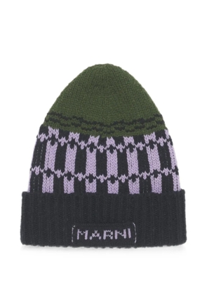 Marni green wool beanie with geometric motif