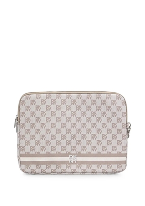 DKNY monogram-print logo-plaque laptop bag - Neutrals