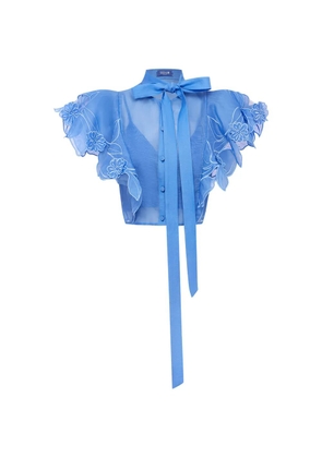 Leo Lin Jasmine appliqué flutter-sleeve top - Blue
