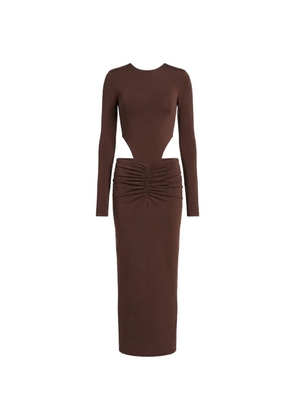 THE ANDAMANE Heloise cut-out ruched midi dress - Brown