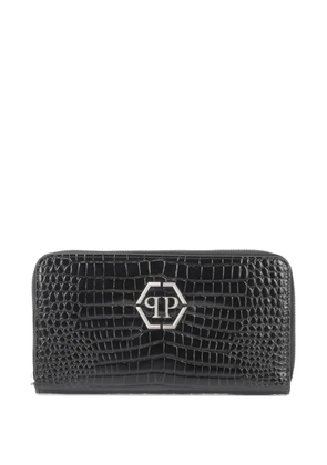 Philipp Plein croc-embossed zip-around wallet - Black