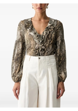 GUESS USA ruffled snake-print blouse - Brown