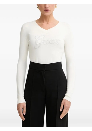 GUESS USA embellished V-neck sweater - White