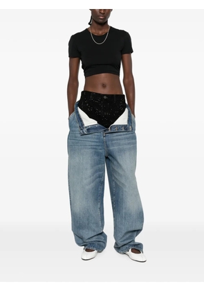 The Attico rhinestone-embellished layered-waistband jeans - Blue