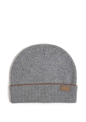 Canali ribbed-knit logo-patch beanie hat - Grey