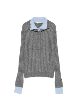 Eleh ribbed-knit button-up polo top - Grey