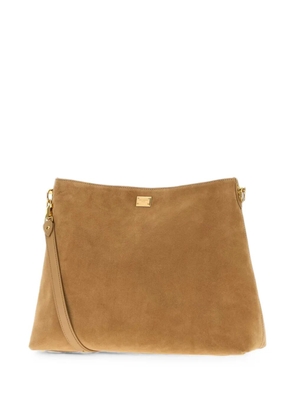 Dolce & Gabbana logo-plaque suede shoulder bag - Neutrals