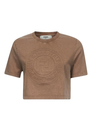FENDI embossed-logo cropped T-shirt - Brown