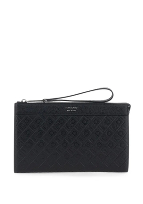 Ferragamo Gancini-embossed leather clutch bag - Black