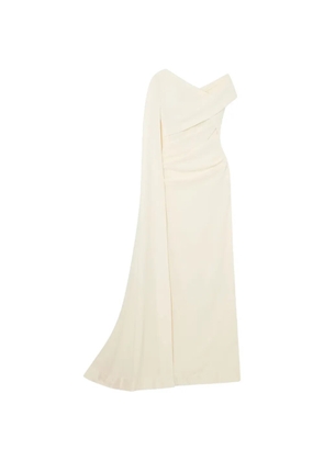 Talbot Runhof cape-effect ruched-detail maxi dress - Neutrals