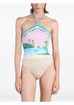 MC2 Saint Barth graphic-print halterneck swimsuit - Neutrals