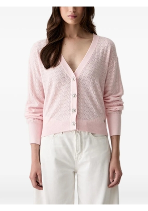 GUESS USA pointelle-knit flower-button cardigan - Pink