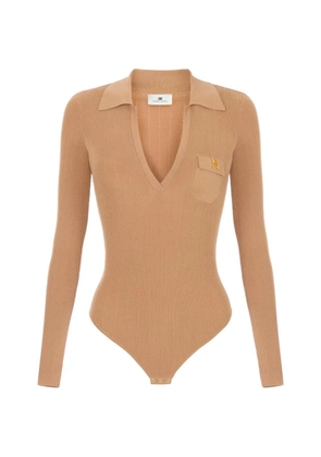 Elisabetta Franchi knit bodysuit with openwork embroideries - Neutrals