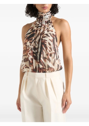 Manière De Voir Phoebe animal blouson tie-neck open back top multi - Neutrals