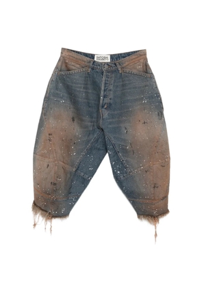 SATOSHI NAKAMOTO paint-splatter distressed bermuda shorts - Blue
