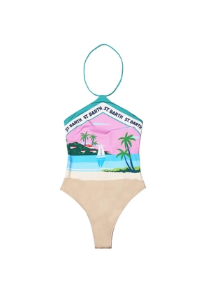 MC2 Saint Barth graphic-print halterneck swimsuit - Neutrals