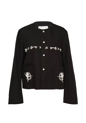 Renli Su embroidered crew-neck jacket - Black