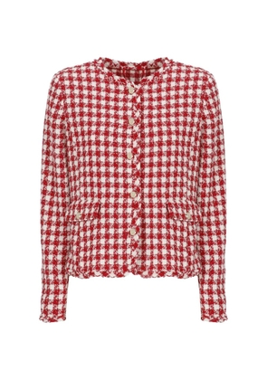 EMME fringed-trim cropped tweed jacket - Red
